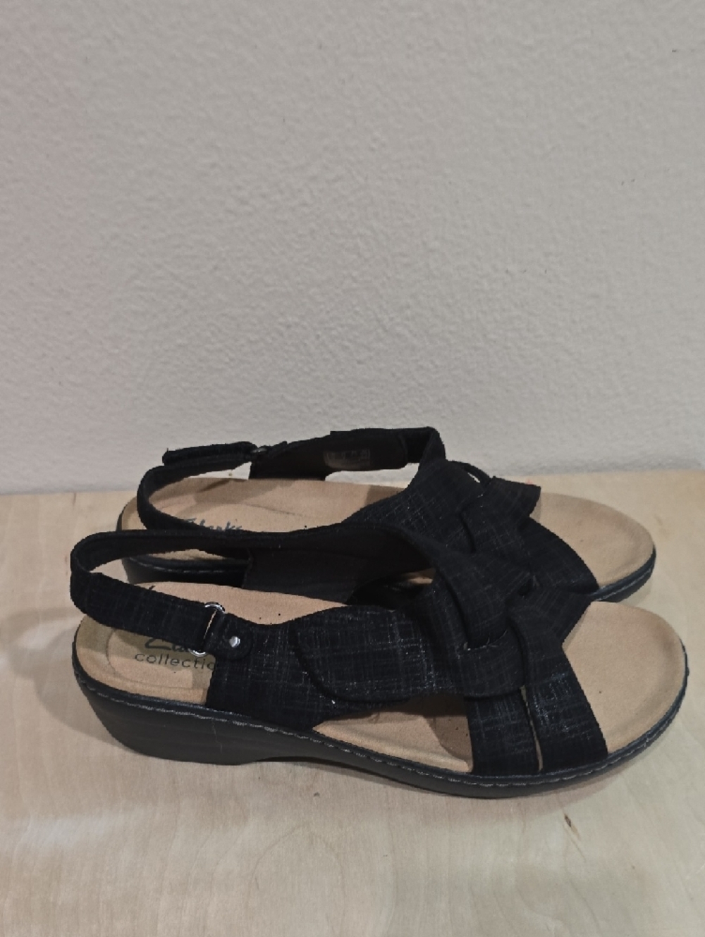 Clarks Black Woven Slingback Comfort Sandals - Picture 6 of 13